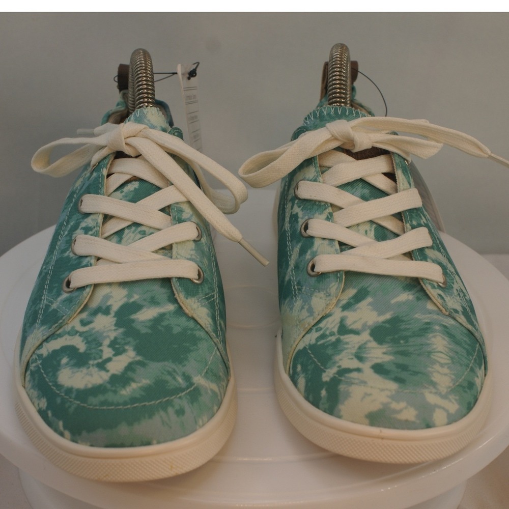 Waco Spenco Womens Tie Dye Canvas Sneakers Green White Lace Up Shoes Size 7B NEW